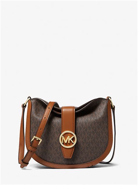 michael kors women's gabby small brown foldover hobo crossbody bag|Michael Kors Brown Gabby Small Signature Logo Hobo .